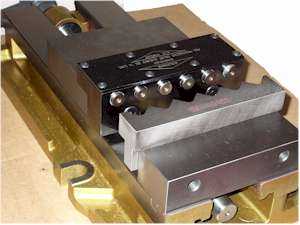 Solidmax in a standard vise.  Solidmax multi-part workholding fixtures can be used in most machine vises.